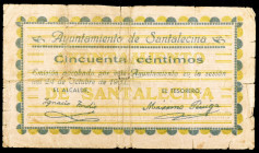 Santalecina (Huesca). 50 céntimos. (KG. 686) (RGH. 4751). Raro. BC.