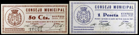 Sariñena (Huesca). 50 céntimos y 1 peseta. (KG. 690) (RGH. 4785 y 4786). 2 billetes, serie completa. EBC-/EBC.
