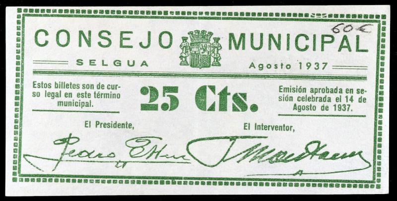 Selgua (Huesca). 25 céntimos. (KG. 696) (RGH. 4807). Escaso. EBC-.