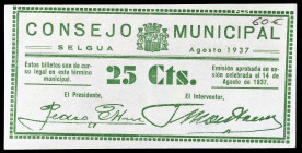 Selgua (Huesca). 25 céntimos. (KG. 696) (RGH. 4807). Escaso. EBC-.