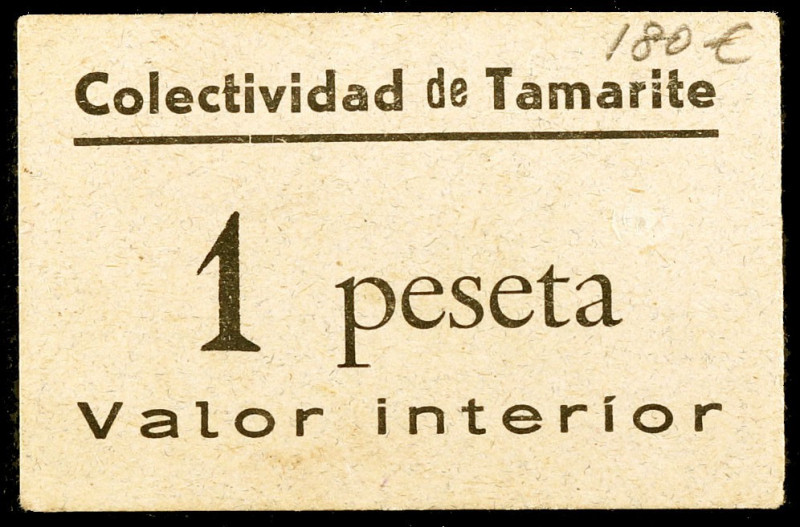 Tamarite de Litera (Huesca). Colectividad. 1 peseta. (KG. 720a, falta valor) (T....