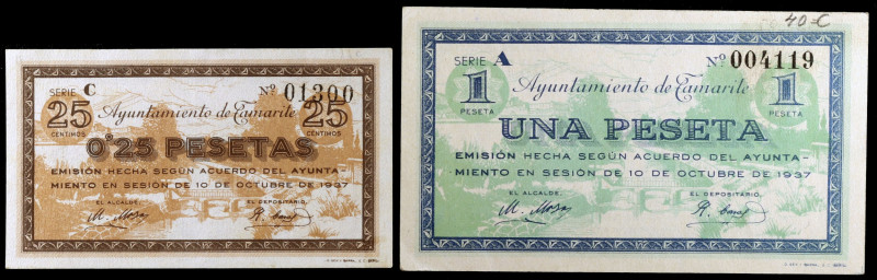 Tamarite de Litera (Huesca). 25 céntimos y 1 peseta. (KG. 720) (T. 363 y 365) (R...