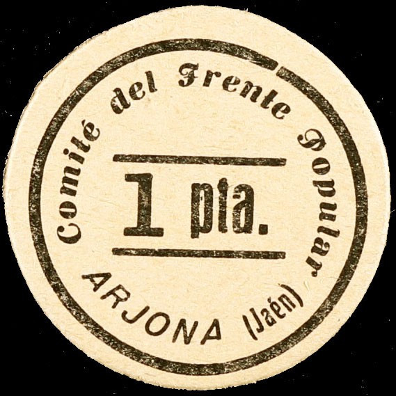 Arjona (Jaén). Comité del Frente Popular. 1 peseta. (KG. 108) (RGH. 777 var). Ca...