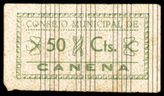 Canena (Jaén). 50 céntimos. (KG. 231) (RGH. 1550). Cartón. Raro. MBC.