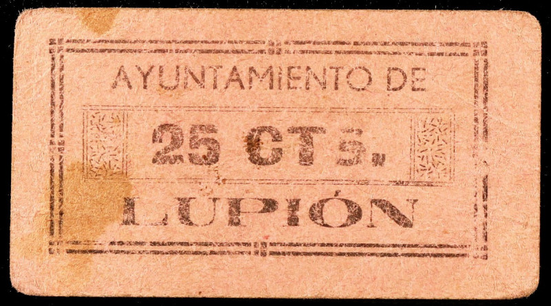 Lupión (Jaén). 25 céntimos. (KG. 461) (RGH. 3275). Cartón. Raro. MBC-.