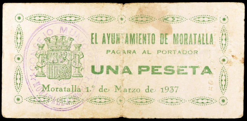 Moratalla (Murcia). 1 peseta. (KG. 513) (C. 161) (RGH. 3707). Muy raro. MBC-.