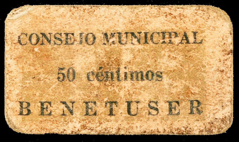 Benetuser (Valencia). 50 céntimos. (KG. 154) (T. 295) (RGH. 1046). Cartón. Muy r...