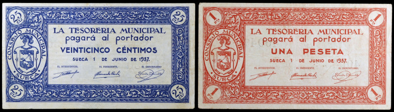 Sueca (Valencia). 25 céntimos y 1 peseta. (KG. 715b) (T. 1356 y 1357) (RGH. 4927...