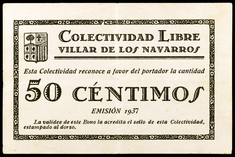 Villar de los Navarros (Zaragoza). Colectividad libre. 50 céntimos. (KG. 813) (R...