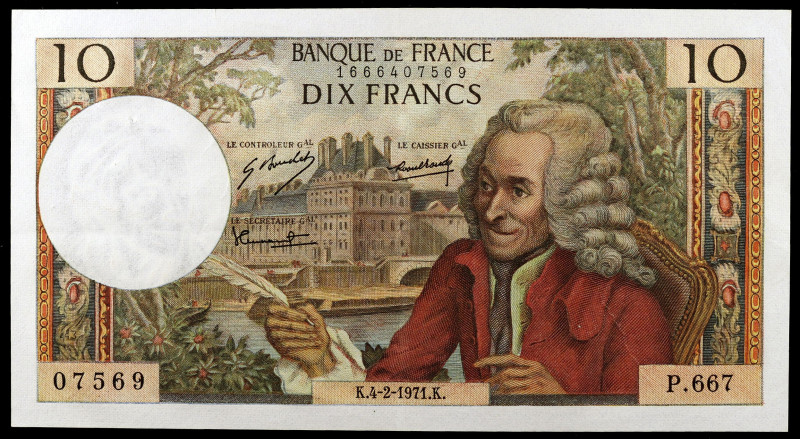 Francia. 1971. Banco de Francia. 10 francos. (Pick 147c). 4 de febrero, Voltaire...