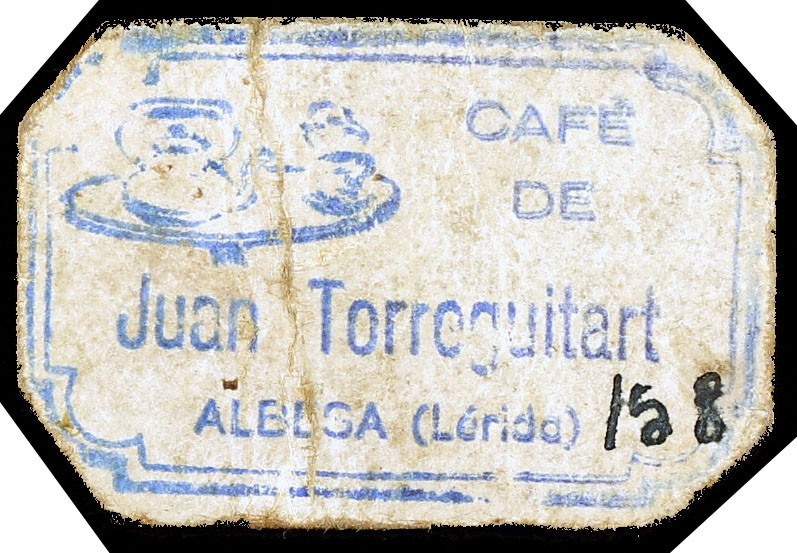 Albesa. Cafè de Juan Torreguitart. 5 céntimos. (AL. falta) (RGH. falta). Cartón ...