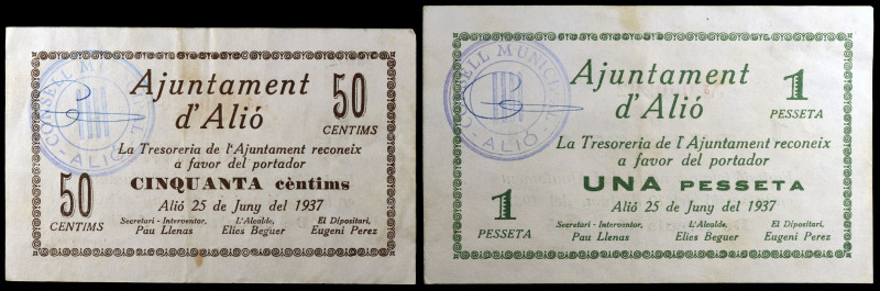 Alió. 50 céntimos y 1 peseta. (T. 149 y 150). 2 billetes, serie completa. Los 50...