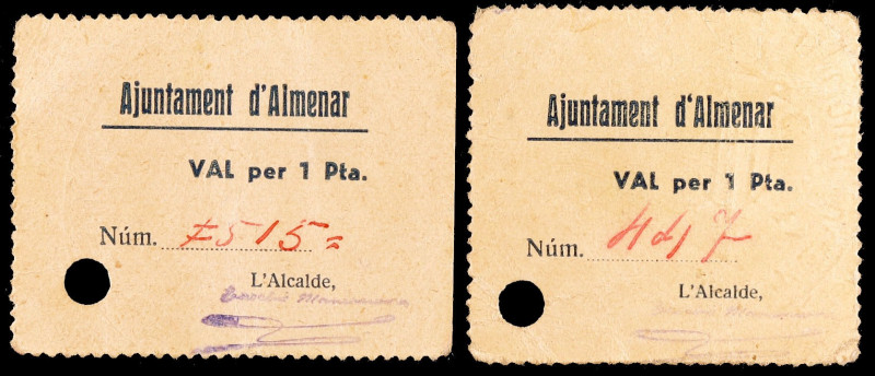 Almenar. 1 peseta (dos). (T. 165b y 165b var). 2 cartones con medidas distintas....