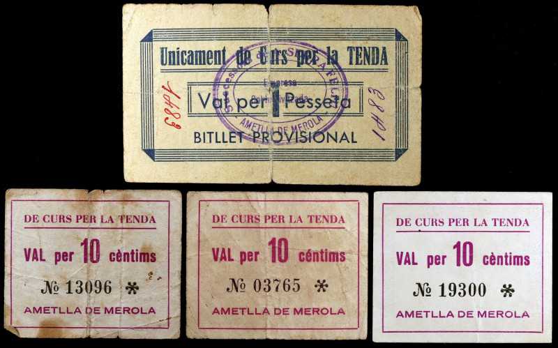 L'Ametlla de Merola. "De curs per la tenda". 10 céntimos (tres) y 1 peseta. (T. ...