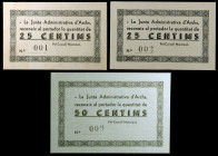 Archs (Els Arcs). La Junta Administrativa. 25 (dos) y 50 céntimos. (T. 238a y 239). 3 cartones, una pareja correlativa (nº 001 y 002). El de 50 céntim...