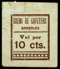 Banyoles. Gremi de Cafeters. 10 céntimos. (AL. falta) (RGH. falta valor). Cartón. Raro. MBC.