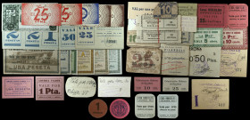 Barcelona. 47 billetes y cartones de distintas cooperativas y colectividades. Conjunto muy raro. BC+/EBC+.