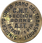 Barcelona. Sindicato Único. Ramo del Transporte. CNT- Sección Borne AIT. 1 peseta. (AL. 1136). Manchitas. Escasa. 4,13 g. MBC-.