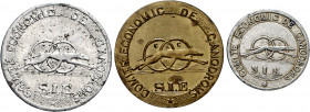 Barcelona. Comitè Económic de Canòdroms. Sindicat Indústria de l'Espectacle (SIE). 10, 50 céntimos y 1 peseta. (AL. 1163 a 1165). 3 monedas, serie com...