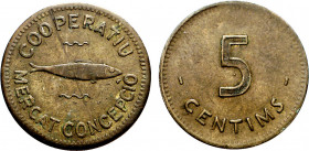 Barcelona. Mercat Concepció Cooperatiu. 5 y 10 céntimos. (AL. 1274 y 1275). 2 monedas, serie completa. MBC-/MBC.