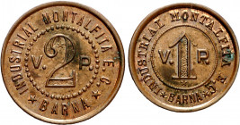 Barcelona. Industrial Montalfita E. C. (Empresa Colectivizada). 1 y 2 pesetas. (AL. 1295 y 1296). 2 monedas, serie completa. EBC-.