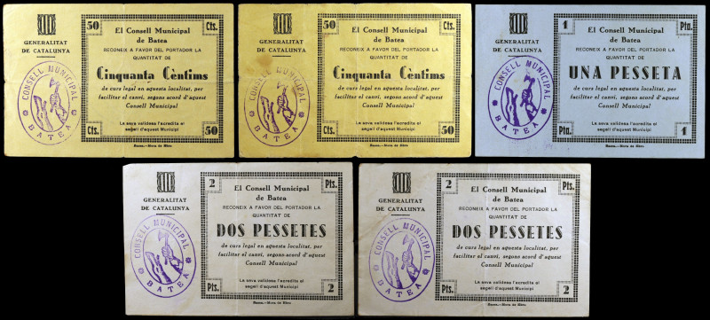 Batea. Consell Municipal. 50 céntimos (dos), 1 y 2 pesetas (dos). (T. 380, 380a,...