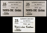 Batea. 25 y 35 céntimos (dos). (T. 392 y 394). 3 cartones, una pareja correlativa. Serie completa pues como indica Turró el de 35 céntimos sin tampón ...