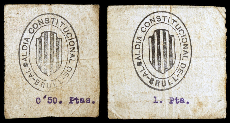 El Brull. 50 céntimos y 1 peseta. (T. 634 y 635). 2 billetes. Todos los de la lo...