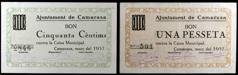 Camarasa. 50 céntimos y 1 peseta. (T. 718 y 719). 2 billetes. Todos los de la lo...