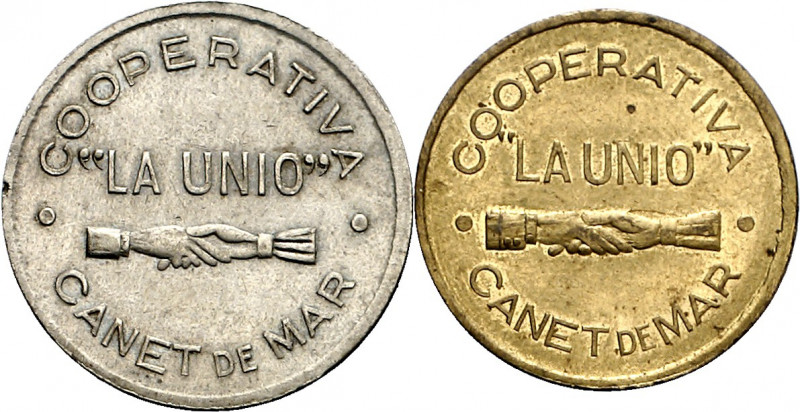 Canet de Mar. Cooperativa La Unió. 10 céntimos y 2 pesetas. (AL. 397 y 398). 2 m...