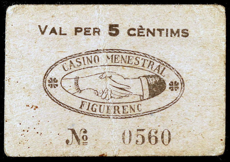 Figueres. Casino Menestral Figuerenc. 5 céntimos. (AL. falta valor) (RGH. 7863)....