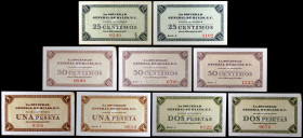Gavà. La Sociedad General de Hules. Empresa Colectivizada. 25 (dos), 50 céntimos (tres), 1 (dos) y 2 pesetas (dos). (AL. 625 var, 627 a 631, 633, 636 ...