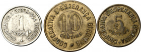 Girona. Cooperativa l'Esperança Gironina. 5, 10 céntimos y 1 peseta. (AL. 1906v, 1907 y 1908). 3 monedas. MBC-/MBC.