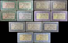 Gironella. 25 (cuatro), 50 céntimos (cuatro) y 1 peseta (cinco). (T. 1302 a 1307). 13 billetes, 3 series completas, con variantes. MBC/EBC+.