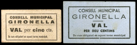 Gironella. 5 y 10 céntimos. (T. 1308 y 1311). 2 cartones. Muy raros. MBC/MBC+.