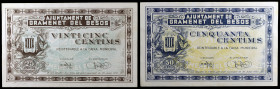 Gramenet del Besós. 25 y 50 céntimos. (T. 1328 y 1329). 2 billetes. Todos los de la localidad. EBC.