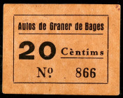 Graner de Bages. Autos. Empresa Ramón Casanovas. 20 céntimos. (AL. 3150) (RGH. 8098). Raro. EBC-.