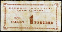 Guàrdia de Noguera. 1 peseta. (T. 1372a). Nº 122. No figuraba ningún billete de esta localidad en la Colección Balsach, Áureo 17/12/1996. Rarísimo. Só...