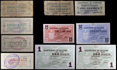Guissona. 25, 50 céntimos (cuatro) y 1 peseta (cinco). (T. 1401a, 1401ab, 1402, 1403, 1403a, 1404, 1404b, 1405 y 1406). 10 billetes. Todos los de la l...