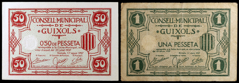 Guíxols. 50 céntimos y 1 peseta. (T. 1407 y 1408). 2 billetes. Todos los de la l...