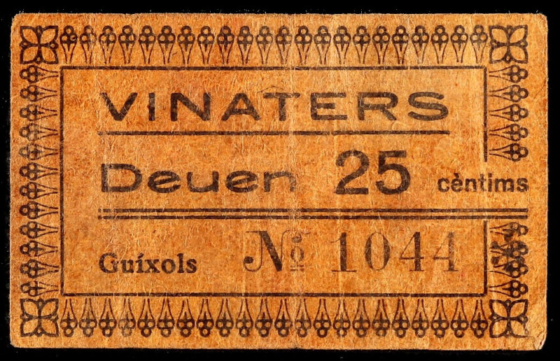 Guíxols. Vinaters. 25 céntimos. (AL. 2035) (RGH. 8194). MBC-.