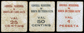 Horta de Terra Alta. 25, 50 céntimos y 1 peseta. (T. 1409, 1410a y 1411a). 3 cartones, serie completa. Los 50 céntimos y la peseta no figuraban en la ...