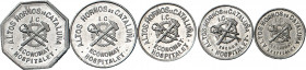 L'Hospitalet de Llobregat. Altos Hornos de Cataluña I. C. (Industria Colectivizada). 5, 10, 25, 30 céntimos y 1 peseta. (AL. 805 a 809). 5 monedas, se...