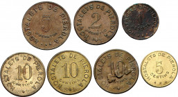 Hostalets de Pierola. Cooperativa Agrícola. 5, 10 céntimos (tres), 1, 2 y 5 pesetas. (T. 1427 a 1431) (AL. 3223 a 3228). 7 monedas, una serie completa...