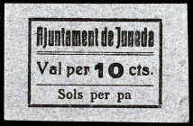 Juneda. 10 céntimos "sols per pa". (T. 1483). Cartón. Muy raro y más así. EBC+.