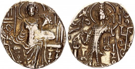 India Kushan Empire 1 Dinar Kipunadha 335 - 350 AD
MK 596 (unlisted dies); ANS Kushan 1683–7; Donum Burns 786-91; Gold 7.61 g., 19 mm.; Uncertain min...