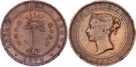 Ceylon 5 Cents 1870
KM# 93; Victoria; VF+