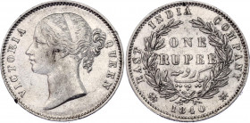 British India 1 Rupee 1840
KM# 458.3; Silver; Victoria; Mint: Bombay; XF+