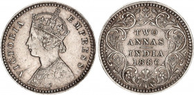British India 2 Annas 1886 C
KM# 488; Silver; Victoria; Mint: Calcutta; AUNC