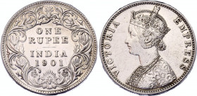 British India 1 Rupee 1901 B
KM# 492; Type A Bust, Type I Reverse; Silver; Victoria;